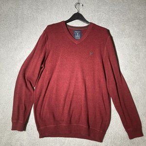 AMERICAN EAGLE LT Mens Maroon Sweater V-Neck Long Sleeve Pullover